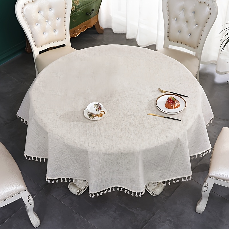 1pc gray polyester round tassel pendant tablecloth fashionable minimalist style for party and holiday table decorations suitable for round dining tables dressing tables coffee tables   counter decoration