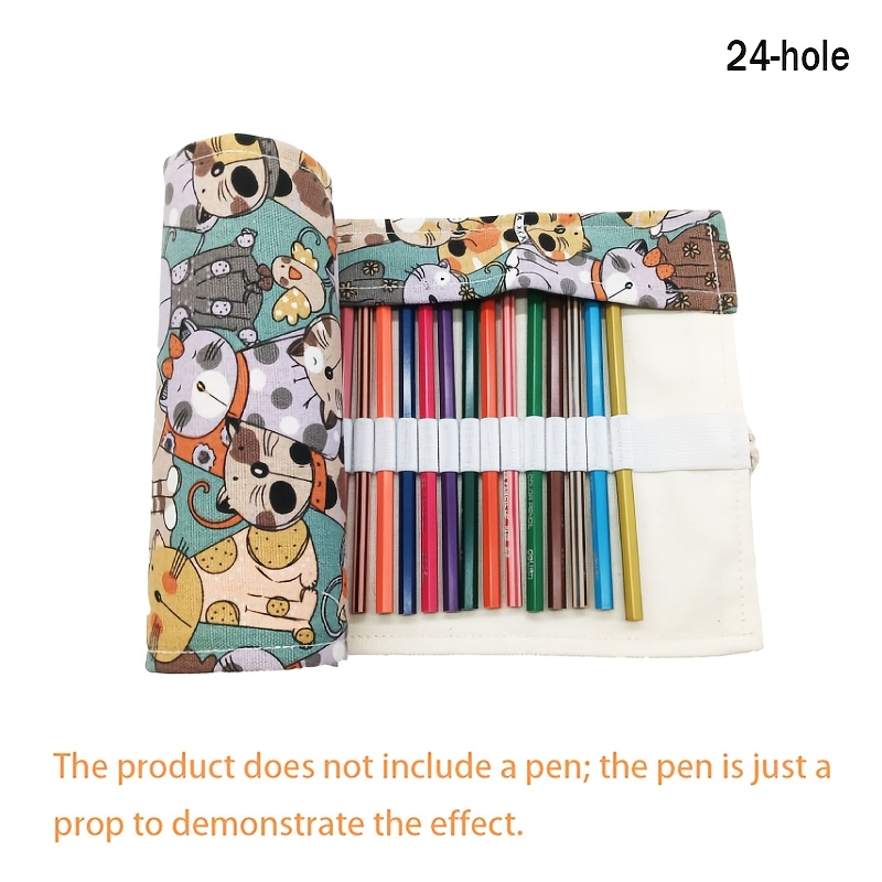 TEMU Handmade Roll-up Fabric Pencil Case Pattern, 24/36 Holes, Large Capacity Storage, Sketching Stationery Box, Drawing Colored Pencil Storage Box