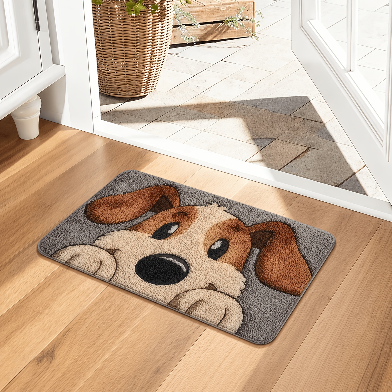 TEMU 1pc Bohemian Suitable For Dog Print Mat - Warm- Non-slip Pvc Backing Entryway Mat, Soft Absorbent Machine Washable Indoor/outdoor Suitable For