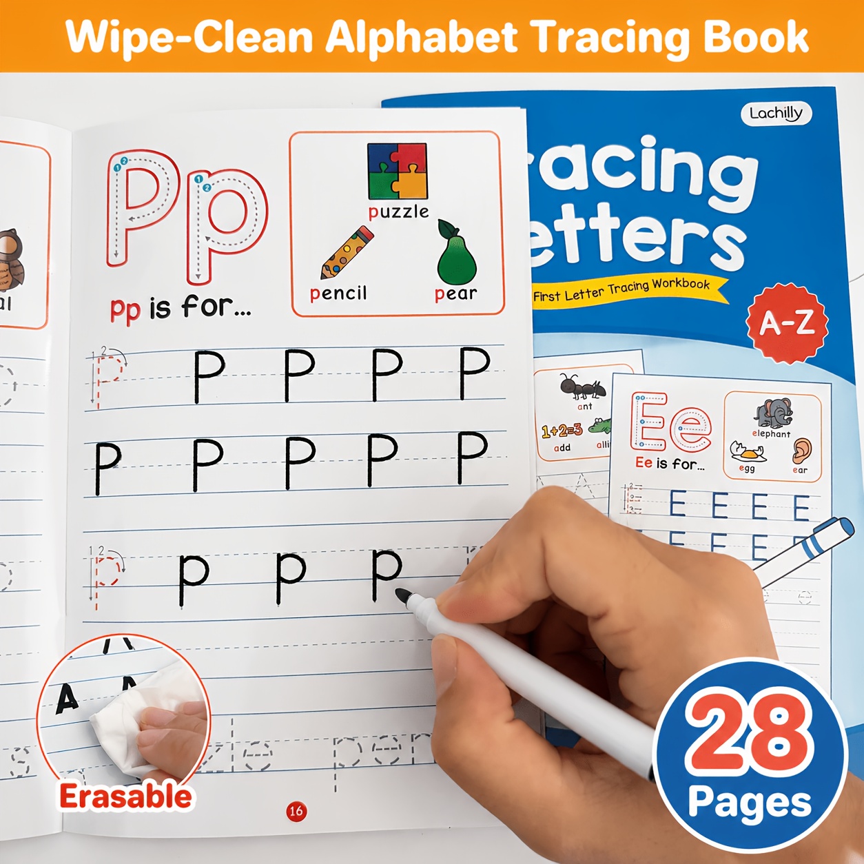 TEMU Wipe And Clean Reusable Alphabet Tracing Workbook For Kids, Wipe-clean Abc Letter Tracing Practice Books, A-z Letter , Handwriting Skills And