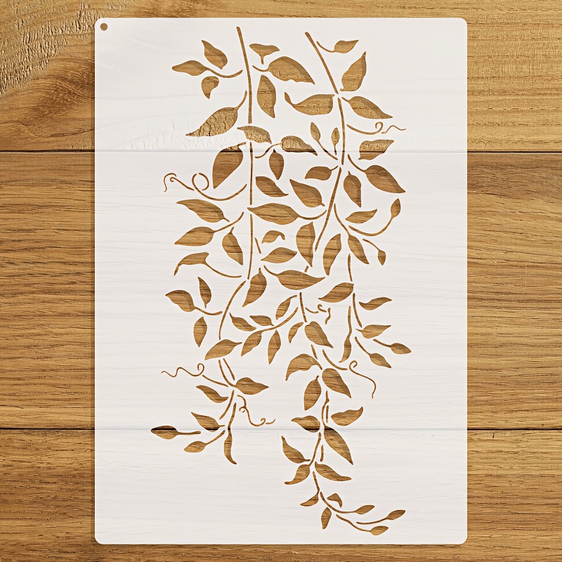 TEMU 1pc Flowing Leaf Painting Stencil 8..7 Inches, Reusable Nature Botanical Trailing Greenery Stencil For Beginner Crafters, Rustic Cottage Decor,
