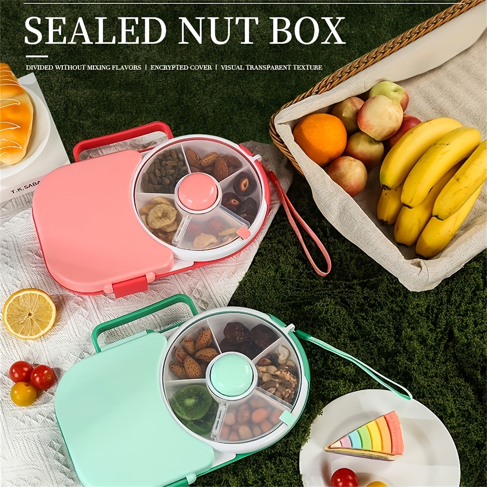 Faridabio 1pc Portable Tote Bag Rotating Lunch Box Picnic Snack Tray School With Lunch Box Picnic Camping Snacks Rotating Fruit Tray Sealed Dry Fruit Tray Moisture Resistant And Silicone Cleaning Brush
