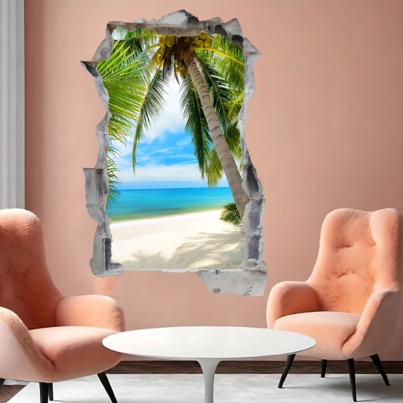 tropischer strand-wandteppich - selbstklebend, abziehbar und stickbar mit palmenbaum und  , moderner stil, einfache installation für wohnzimmer oder küchendekoration, strandthemen-dekoration
