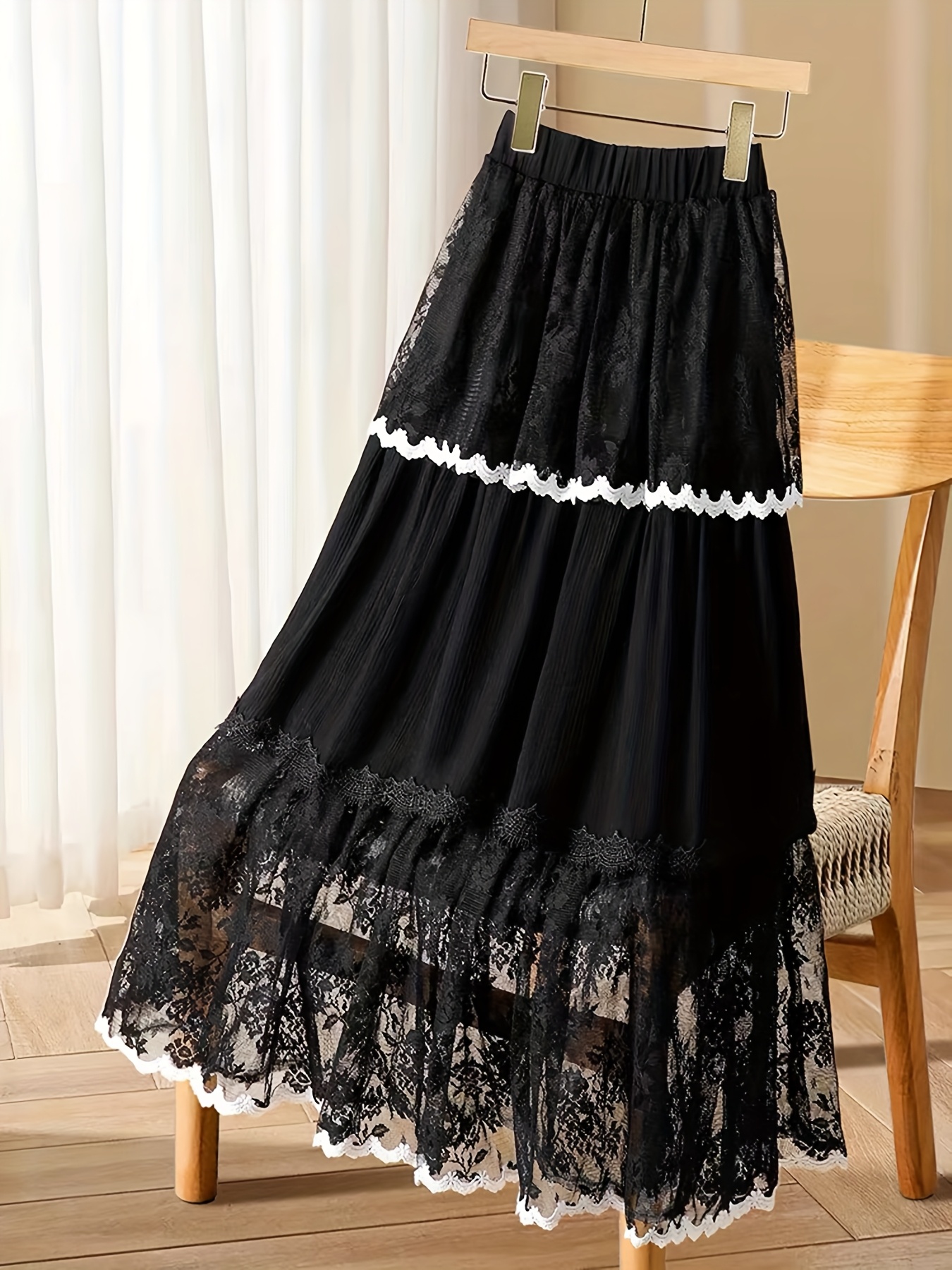 theredthread S lace trim suit skirt M Ruffle Detail Lace Trim