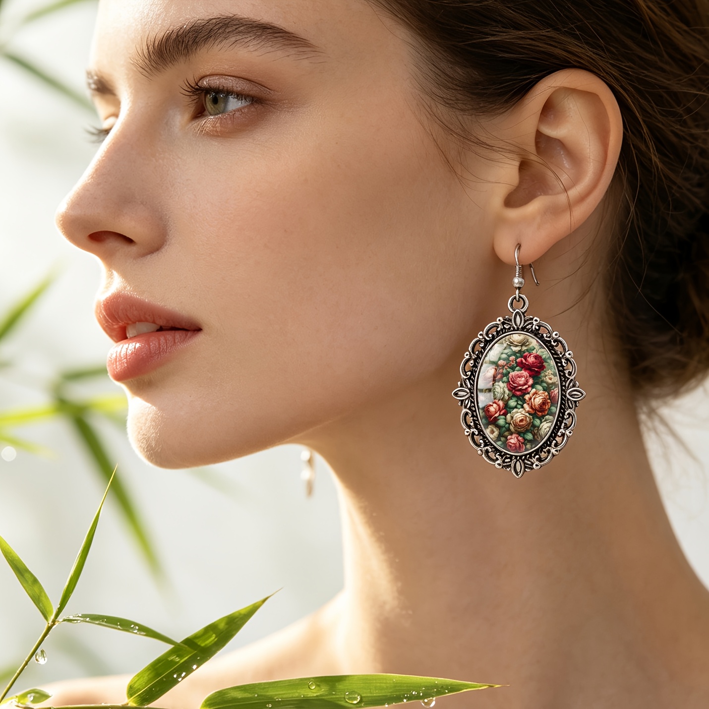 Women's Artistic Oil Painting Rose Cluster Pattern Earrings