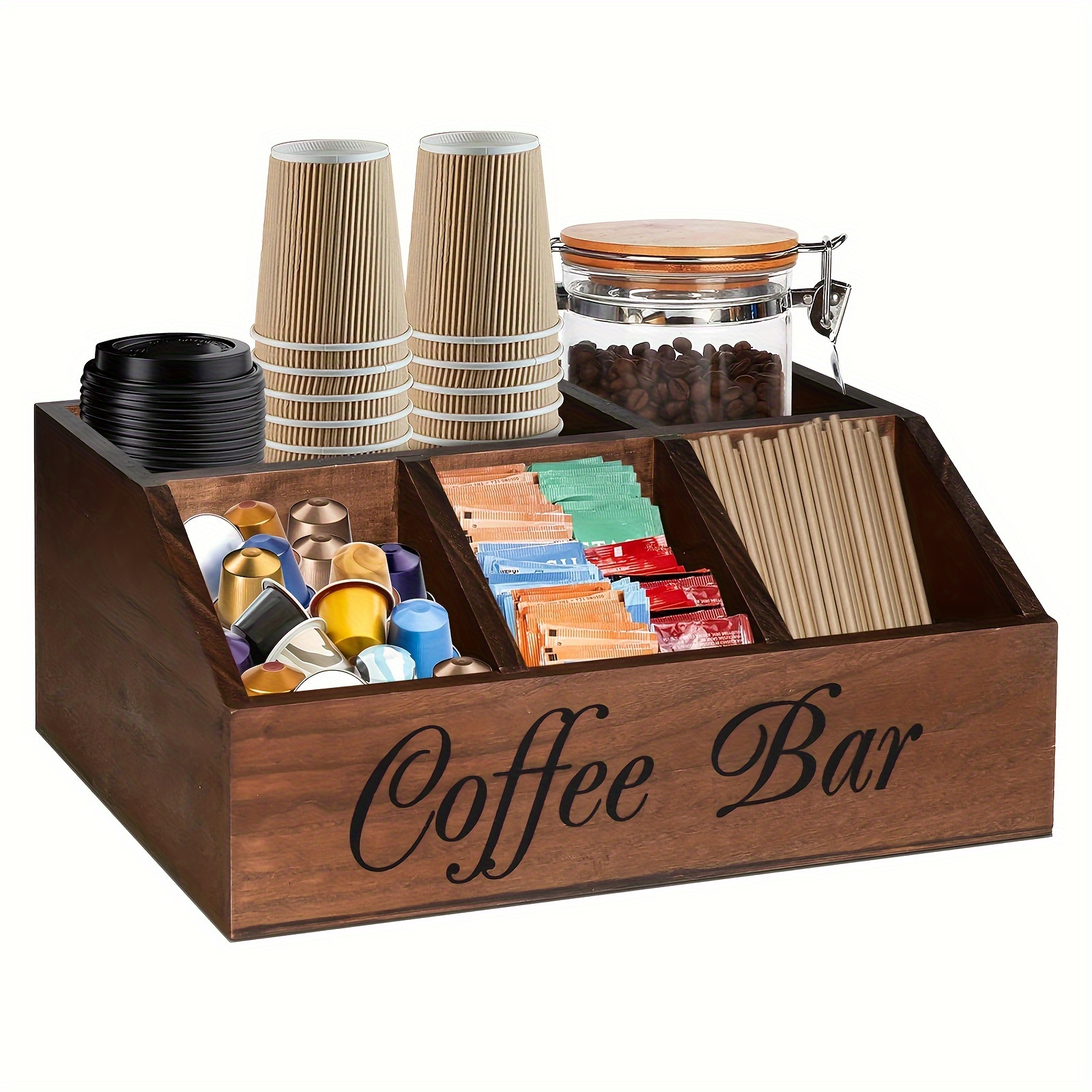 

Rustic Wooden Coffee Station Organizer For Countertop - Pod Holder Storage Basket With Drawers And Hooks, Ideal For Coffee Bar Decor And Accessories, Coffee Station Accessories