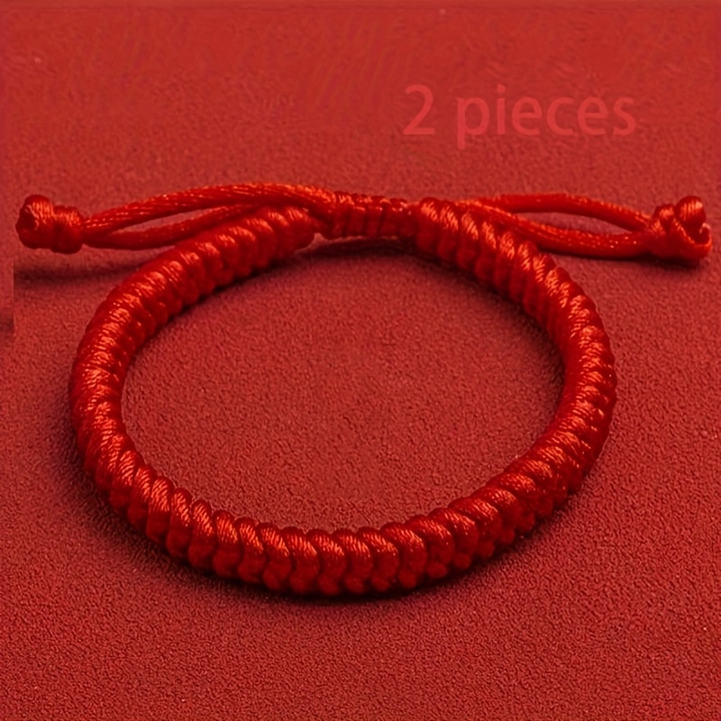 Adjustable Red Cord Bracelets with Weave Pendant