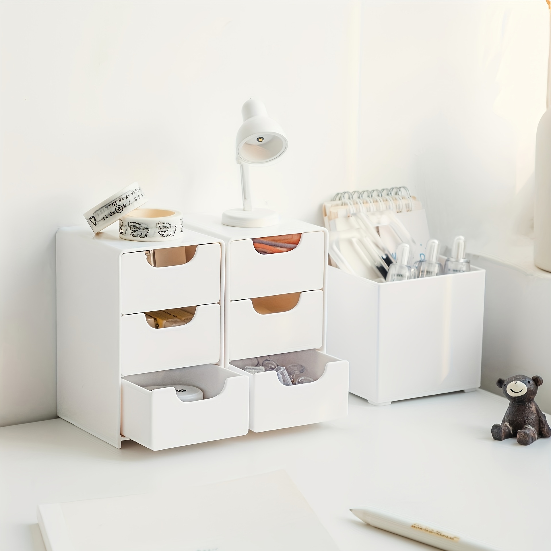 2pcs 3-Tier Drawer Storage Box, Stackable Containers for Office & Crafts