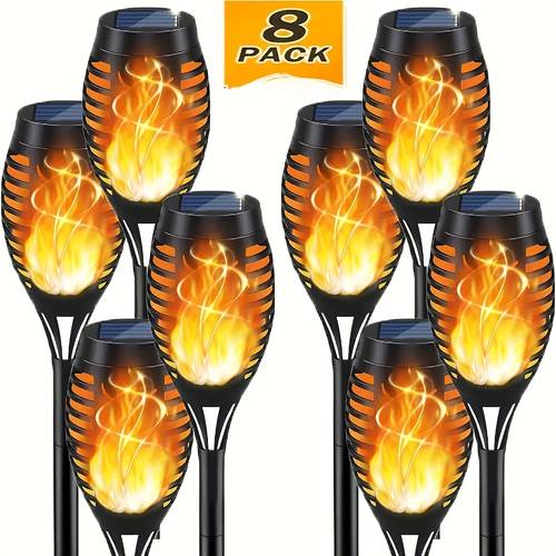 8 pack solar flame torch lights for outdoor garden decor flickering led flameless torches for yard patio pathway auto on off