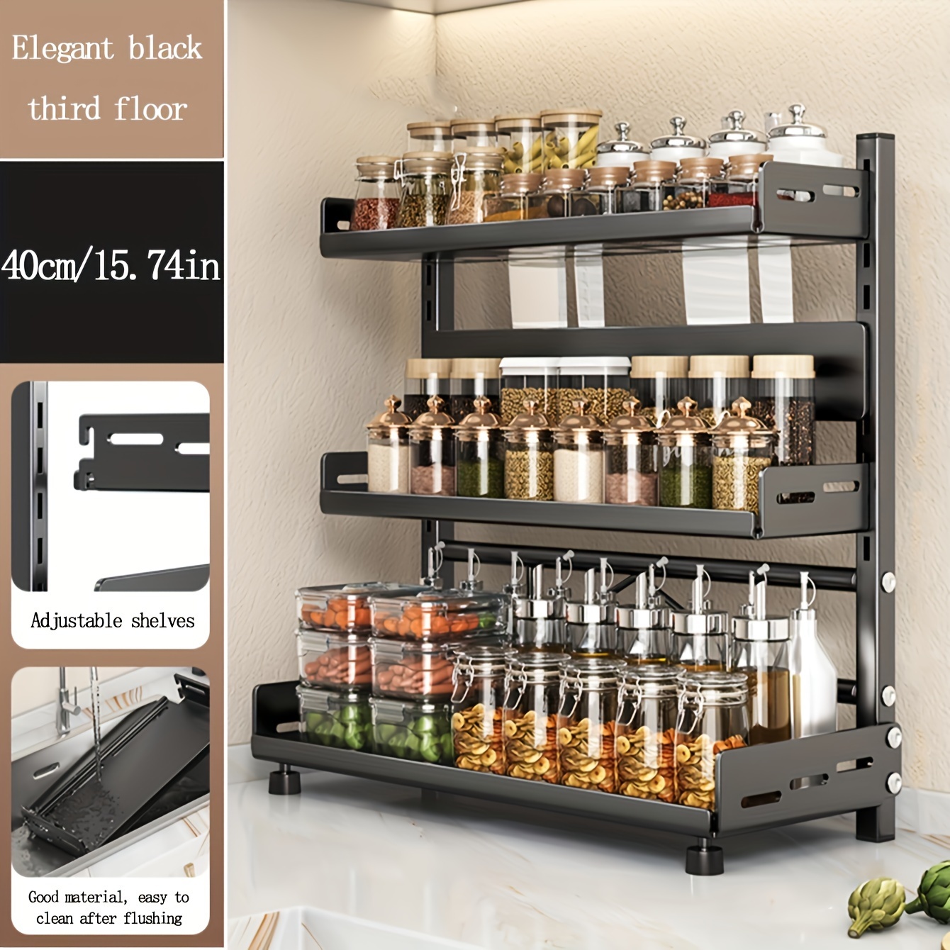 1pc steel multi tier spice rack for kitchen countertop versatile layered shelving for organized spice storage suitable for home kitchen and restaurant details 11