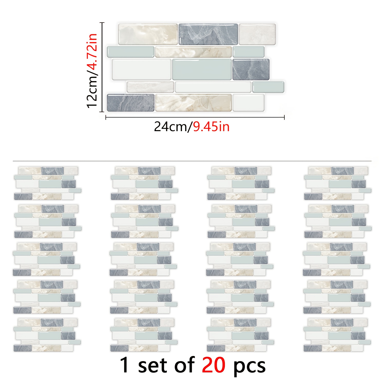 Image of 20pcs Self-adhesive Removable Wall Stickers, 2d Flat Special-shaped Splicing Wallpaper, Wall Decoration Stickers, Suitable For Home Decoration Such , Living Room, Bathroom, Room, Bedroom, Etc