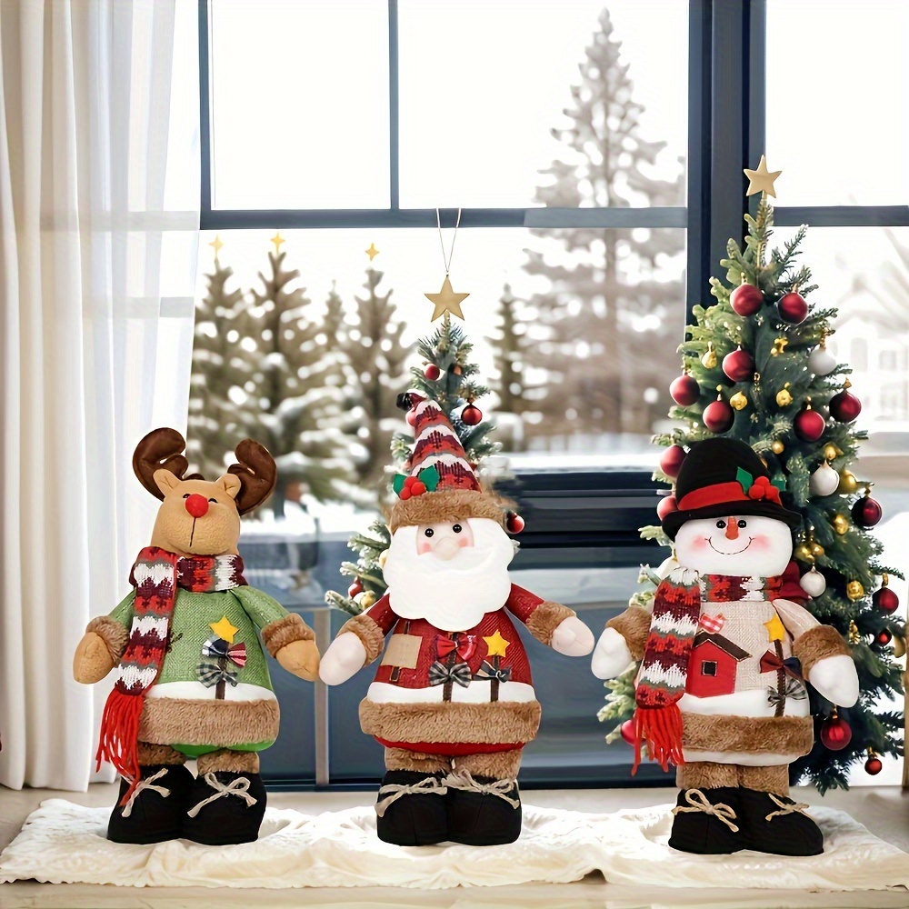 

3pcs, Christmas Festive Party Home Decorations Dolls Ornaments Festive Accessories Santa Claus Reindeer Snowman Christmas Decorations Standing Dolls Ornament