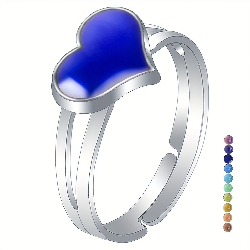 

Chic Adjustable Heart Ring For Women - Color Changing With Temperature, Casual Attire & Gifting