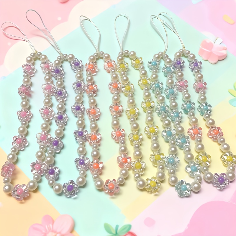 TEMU 6pcs Set: Fashionable, Sweet, Cute, Colorful, Floral, Acrylic, Faux Pearl, Beaded Phone Strap, Lanyard, Camera, Decorative Accessories, Women's Pendant