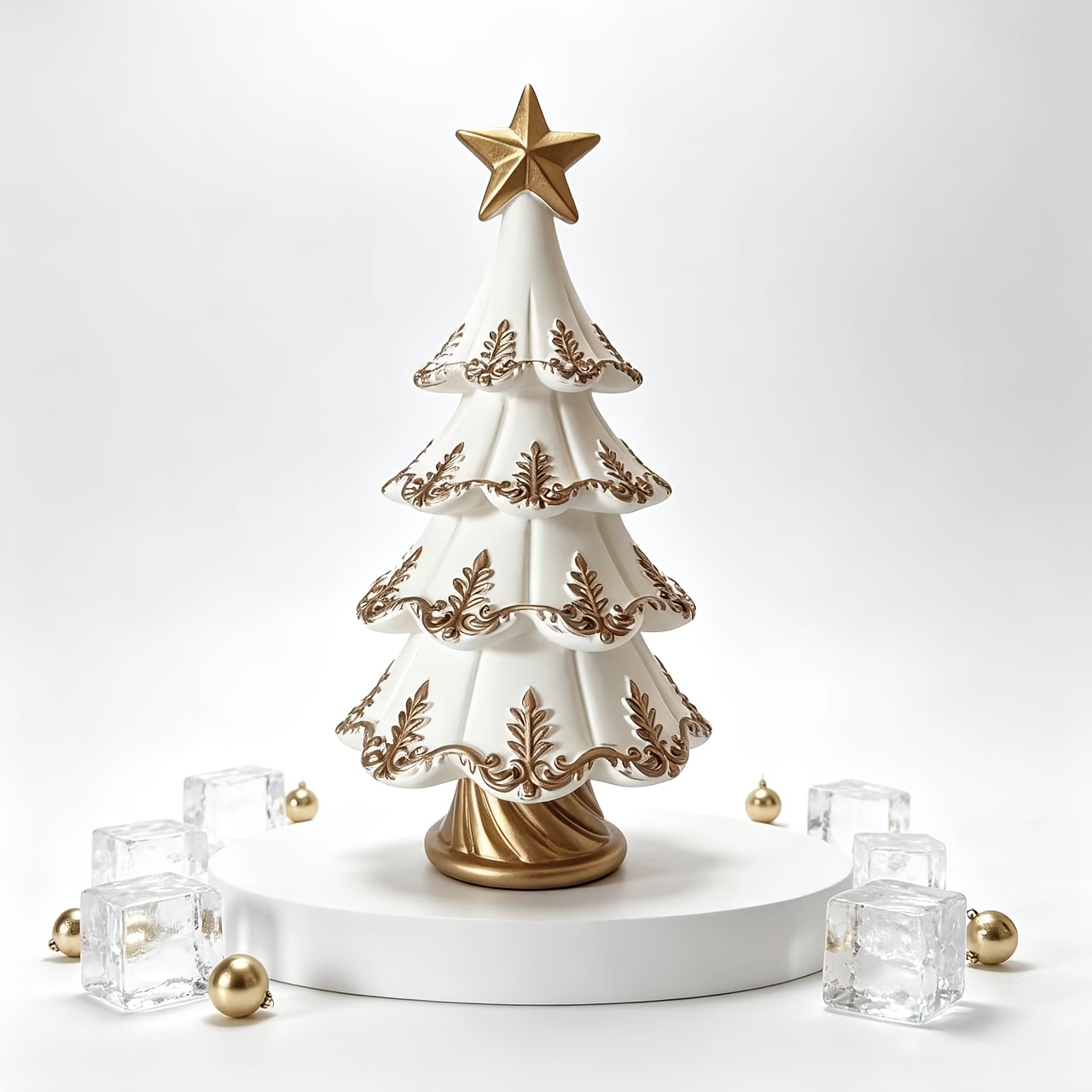 TEMU Statua Albero di Natale in Resina - Elegante Adatta per Centrotavola Natalizio da Tavolo con Rami e Punta per Albero, Decorazione da Scrivania