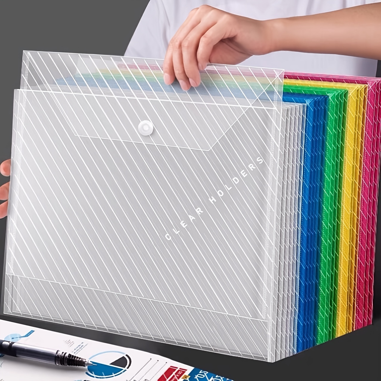 

5/20 Pack A4 Clear Polypropylene Folders - Pp Plastic Envelopes With Snap Button For School And Office Supplies Organization