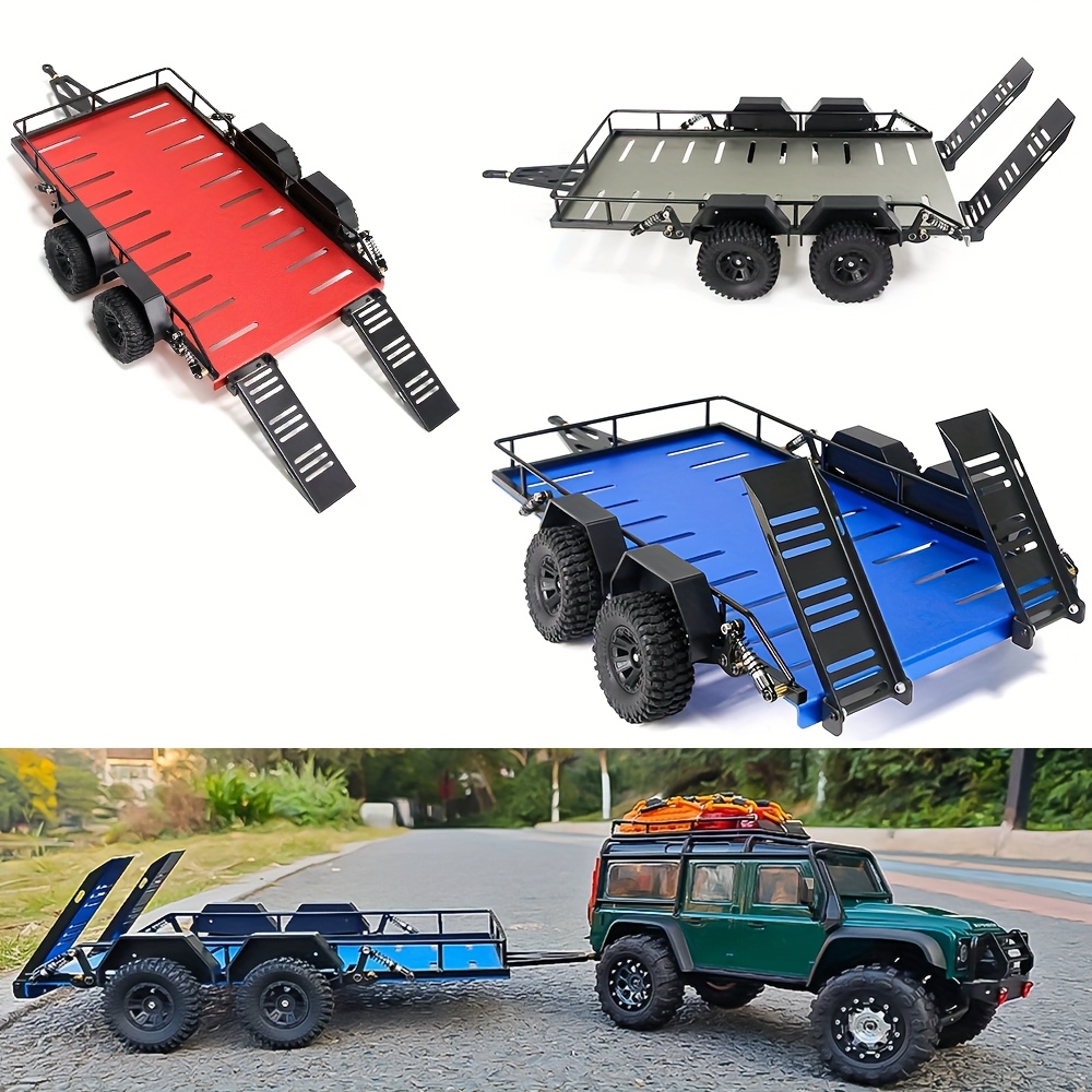 AIYIHOBBY RC Trailer with Hook Hitch for TRX4M TRX4-M 1/18 Scale RC Crawler Car - Durable Metal Frame, Adjustable Tandem Axles & Easy-Install Upgrade Parts Accessories, Remote Control Car, Vehicle Modification, Functional Design, Robust Construction