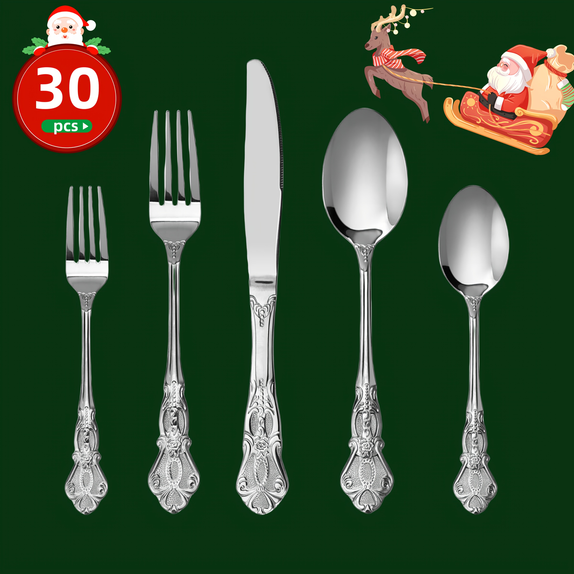 

30pcs Deluxe Series Cutlery Set, Food-grade Stainless Steel Cutlery, Knife, Fork And Spoon Included, Mirror Polished, Dishwasher Safe, Suitable For Home Kitchens And Restaurants, Gift Recommendation