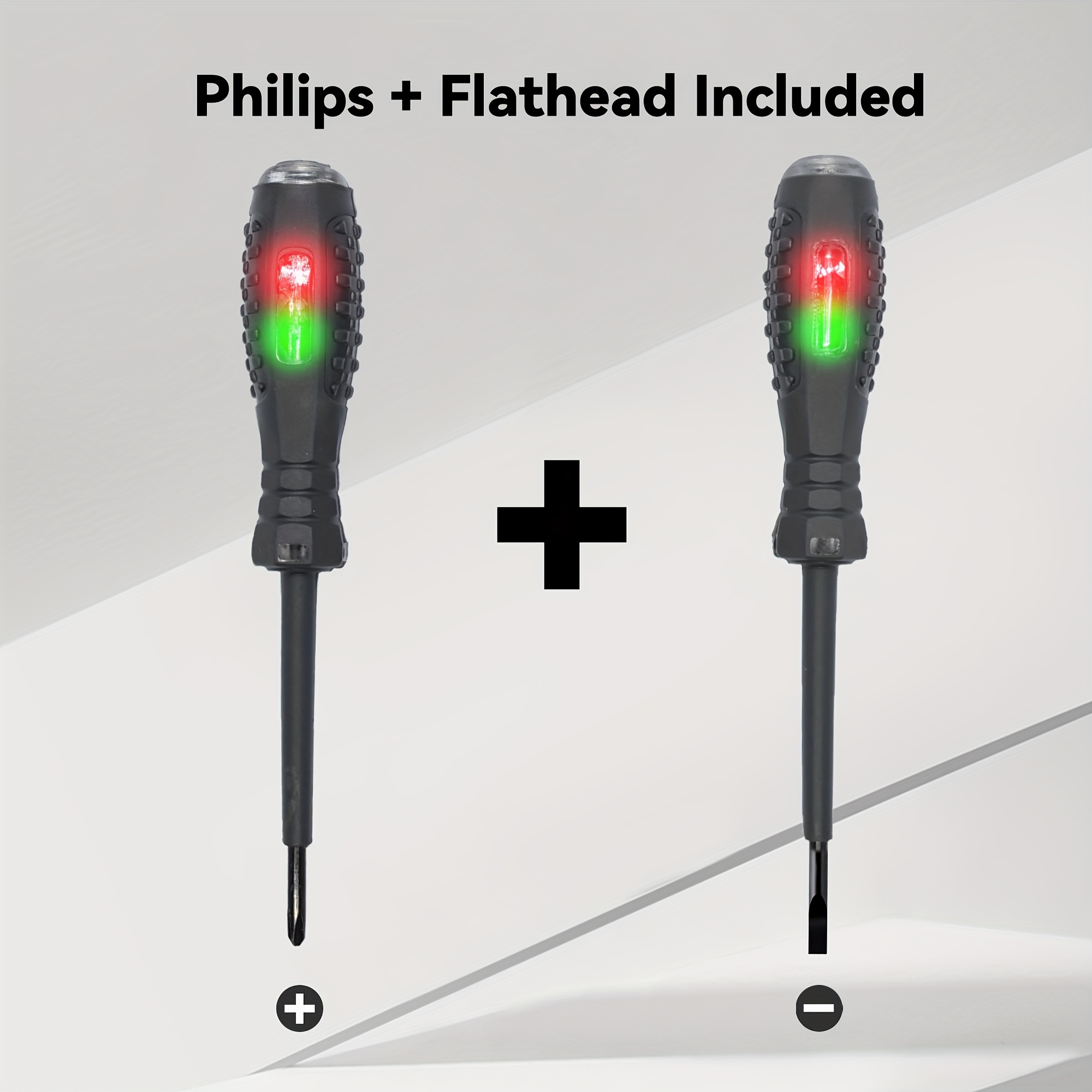 2pcs Electrician Multifunctional High Torque Colorful Light Screwdriver Magnetic Suction Head Electric Pen Test Zero Wire Fire Wire Slotted Head Phillips Head