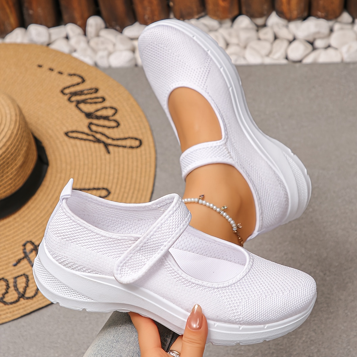 TEMU Thick-soled Hook-and-loop Casual Shoes, Mesh Upper Breathable And Non-stuffy, Lightweight Shock-absorbing Sole For Comfortable Walking, Design