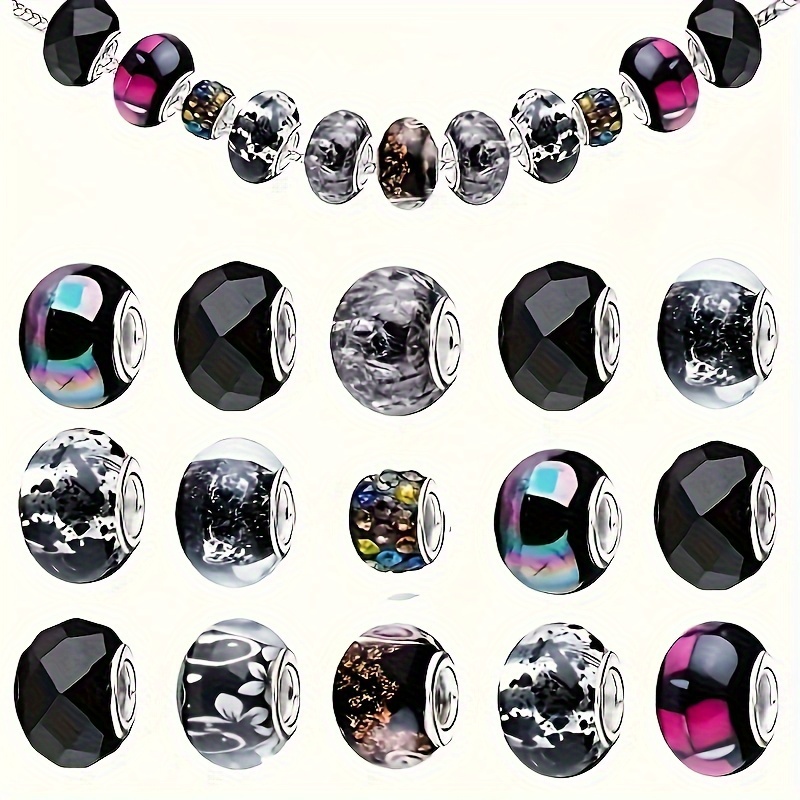 

50-piece Mixed Black Resin Beads Set For Diy Jewelry Making, Includes Various Shapes And Colors, Perfect For Handmade Necklace And Earring Crafts