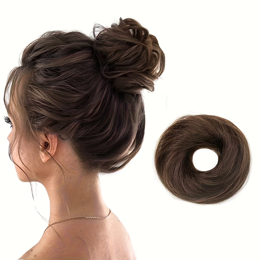 Image of 1/2pcs -looking Human Hair Bun Scrunchie Hairpiece - Thick Updo Ponytail Extensions For Women, & , , Bun Maker For Weddings, Parties, Daily Use (half Wig-like )