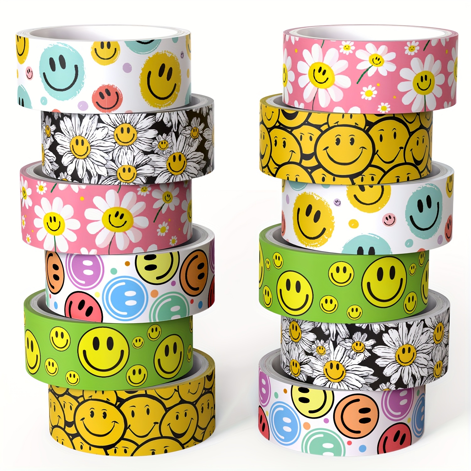 Image of A Set Of Face Themed Washi Tapes, Featuring 12 Rolls Of Decorative Tape In , Perfect For Parties, Scrapbooking, Crafts, And Gift Wrapping