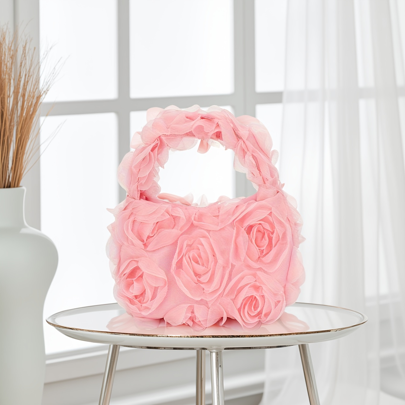E-shop 1 Stück Modische -Handtasche, Samt Pailletten Mini Niedliche Clutch, Rosenblüten-Handtasche