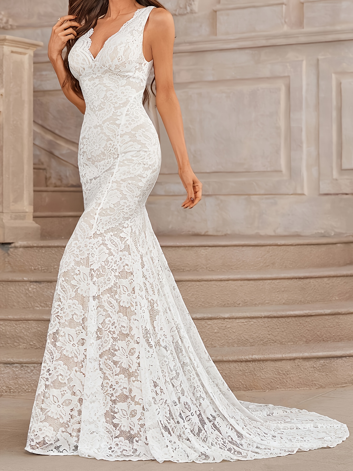 chinese dress ladies Long Mermaid Tail Lace Wedding Gown main image 1