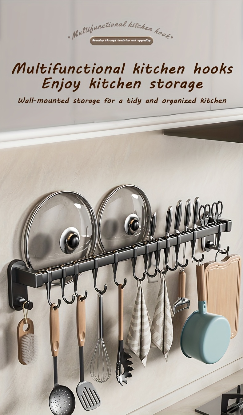 1pc Estante de Almacenamiento Multifuncional para Cocina - Organizador Montado en la Pared de Plástico Duradero con Adhesivo sin Clavos y Tornillos Perforados, Diseño Elevado Ampliado para Utensilios, Cuchillos, Condimentos, Palillos, Trapos - Ahorro de Espacio en la Organización de la Cocina, Aspecto Moderno y Elegante | Construcción Robusta, Organizadores y Almacenamiento de Cocina