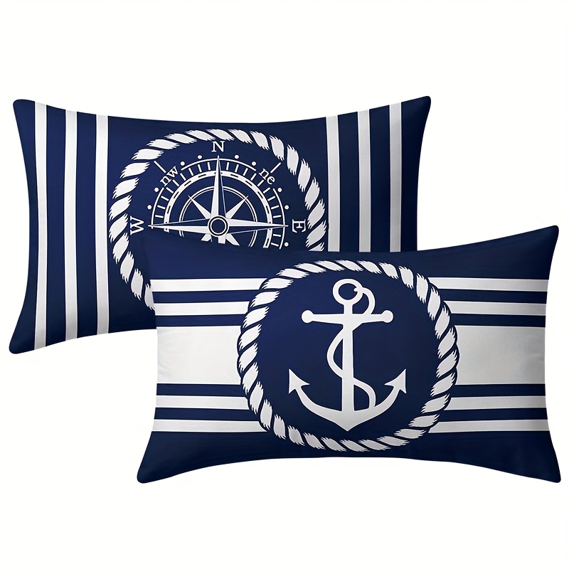 TEMU 2pcs Navy Pillow Covers, 12x20 Inches, Polyester, Zipper Closure, Machine Washable, , Decorative Sofa Pillowcase, Bed Pillowcase, Car Pillowcase