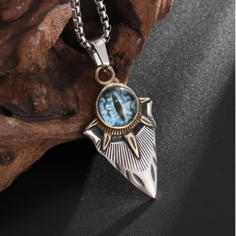 Women's Blue Eye Shield Pendant Necklace, Vintage Style