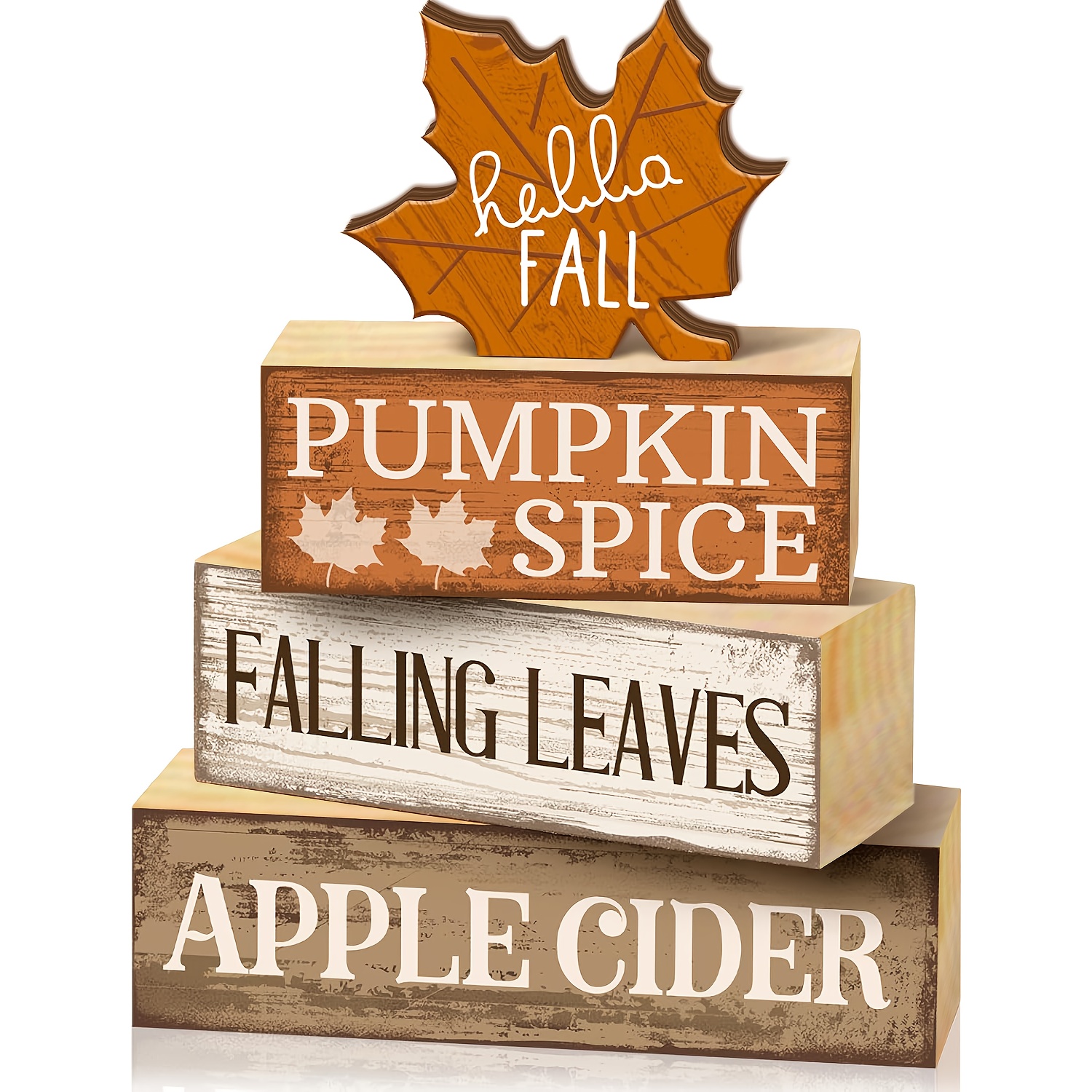Image of A Set Of Autumn-themed Decorations Featuring Wooden , Perfect For Tiered Trays. Rustic Wooden Block Signs And Serve As Centerpieces For Thanksgiving Tables Halloween Christmas Decoration