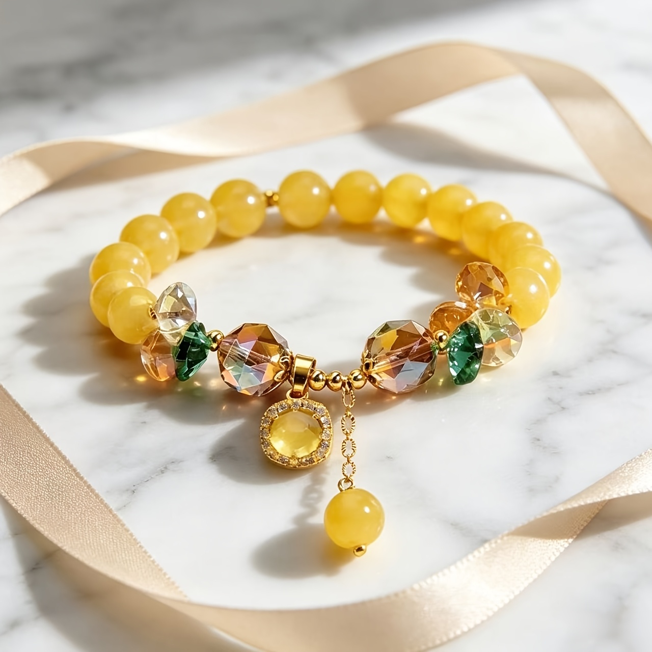 TEMU 1pc Colorful Crystal Spacer Beaded Pendant Bracelet, Chinese Style Handmade Stretch Bracelet, Gift For Best Friend, Friend, Or Parents