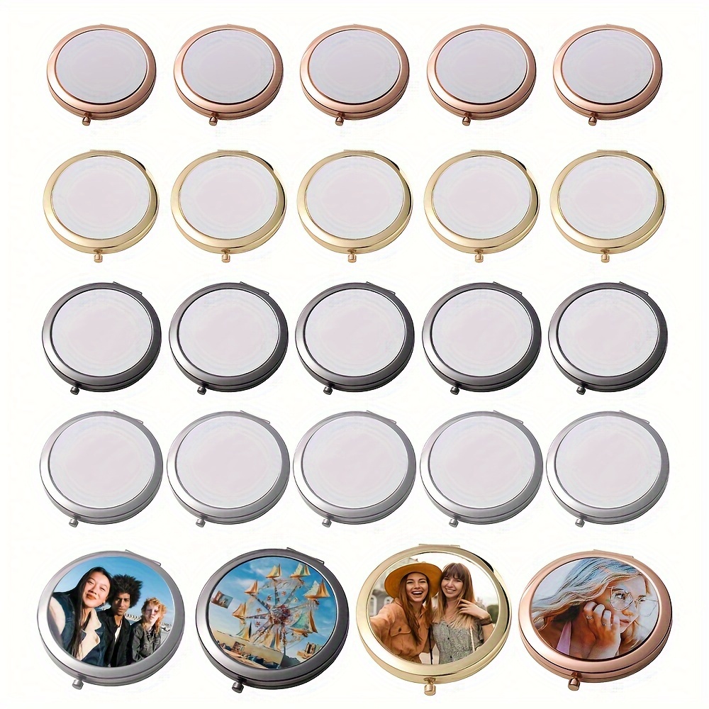 

10pcs Diy Sublimation Pocket Mirrors - Portable, Stainless Steel, No Battery Needed - Designs & Christmas Gifts