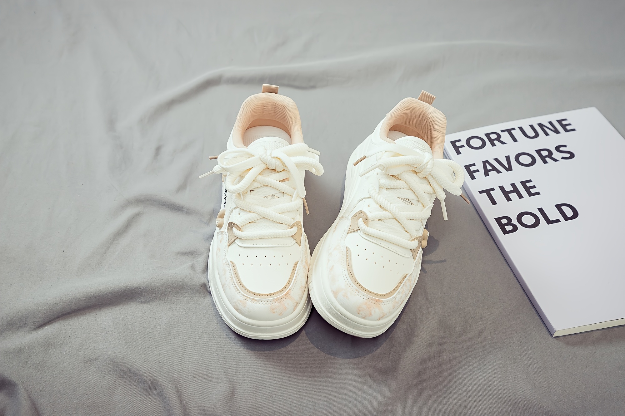 Women's White Platform Sneakers - Chunky Platform Shoes with Upper & PVC Sole, Lace-Up Mid-Top Casual Athletic Wear Suitable for Spring/Autumn, - Comfortable Footwear, Women Shoes