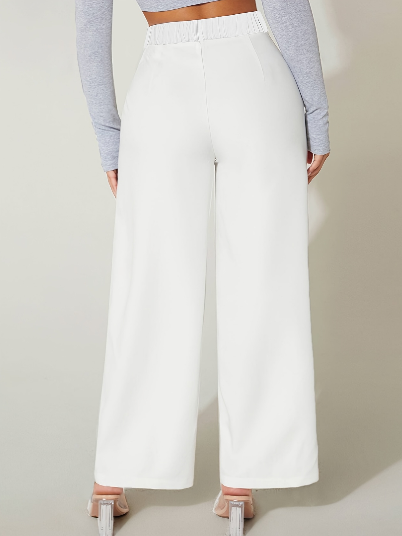high waisted wide leg dress pants elegant solid color - Temu Kuwait