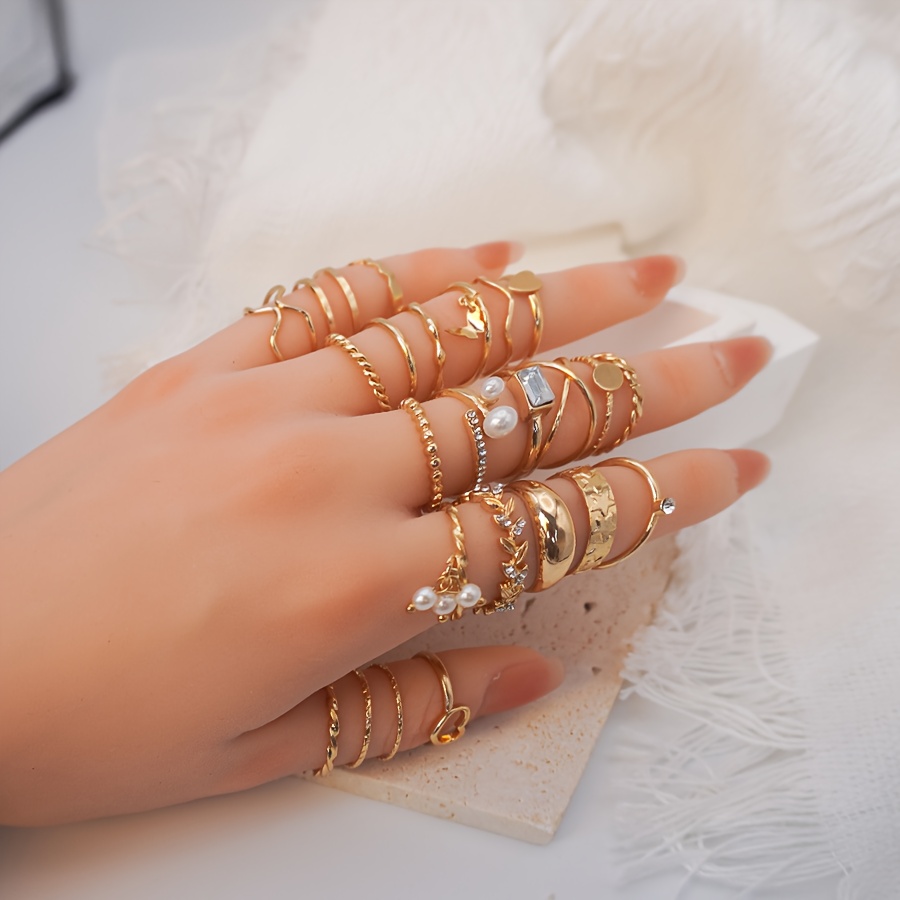 Set de 24 inele retro pentru femei, stivuibile, cu degete conexe, zirconiu, ușor de răsucit, inele goale drăguțe, bijuterii, cadou, inel decorativ de deschidere pentru purtarea zilnică a femeilor