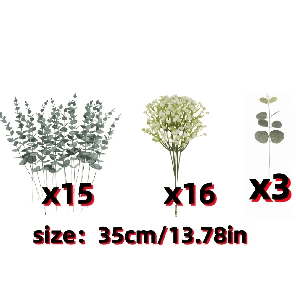 34pcs-beautiful Artificial Eucalyptus, 's Breath And Eucalyptus Leaves Combination, Lifelike And Evergreen. Very Suitable For Table Decoration, Wedding Decoration And Multipurpose For Valentine's Day