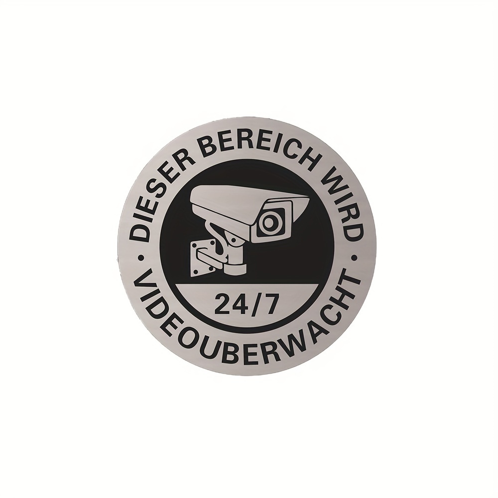 Surveillance And Anti-theft Sticker, Surveillance Sign, Brushed Plate, Natural Finish Warning Sign With Adhesive Backing