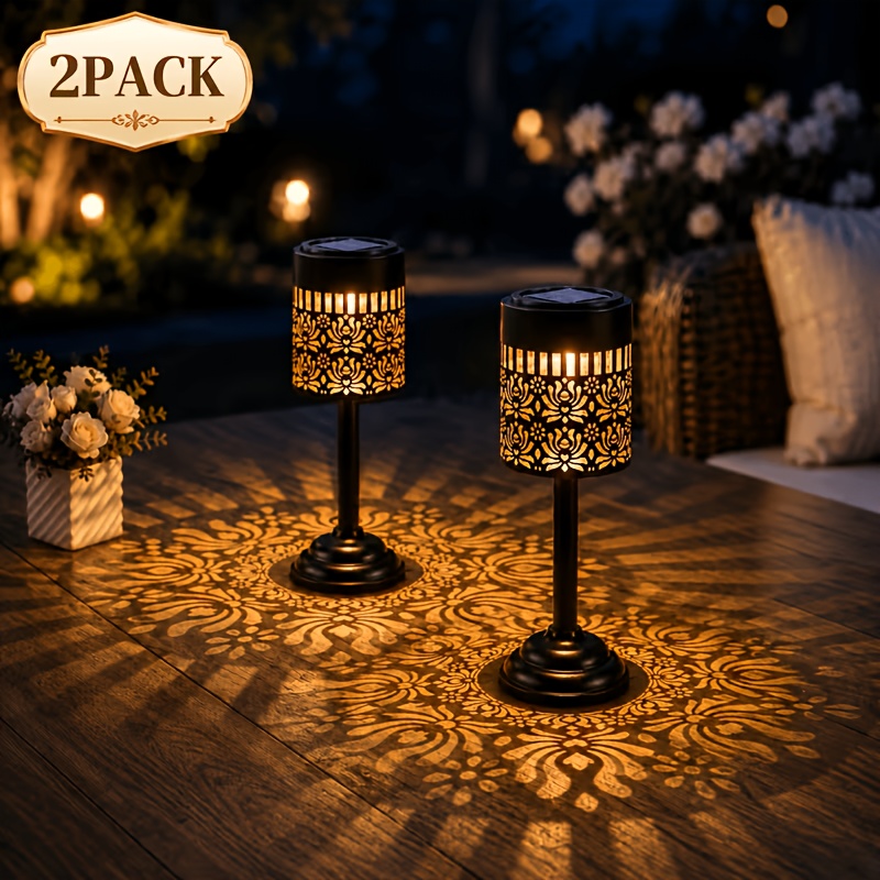 TEMU Solar Led Outdoor Lights With Elegant Peony Patterns, Outdoor Desk Lamp, Table Lamp Solar Powered, Perfect For Garden And Yard Ambiance And