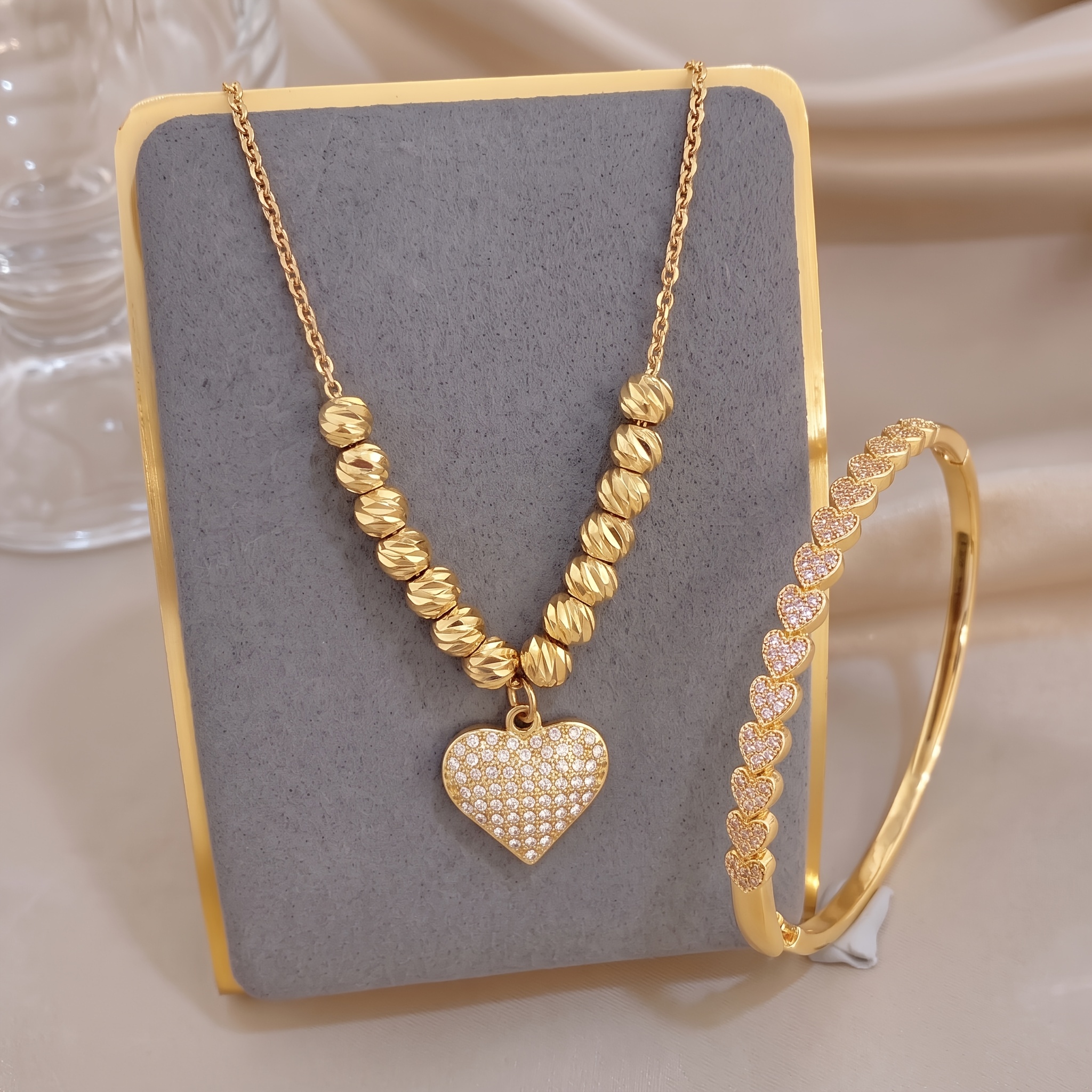 2pc Unisex 18K Gold Plated Bracelet & Necklace Set