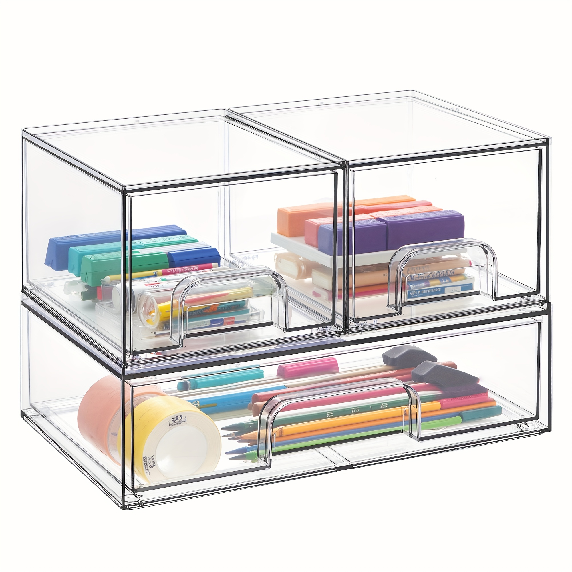 TEMU 3 Pack Table And Drawer Storage, Clear Plastic Organizer Bins For Office, Stackable Storage Drawers, Desk & Drawer Organizer For Home Storage