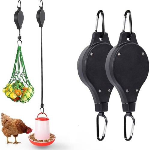 2 pack adjustable telescopic chicken feed hanger with pulley hanging rack and plant hooks suitable for coop feeding systems for poultry farm coop height adjustment durable coop accessories no electricity or batteries required