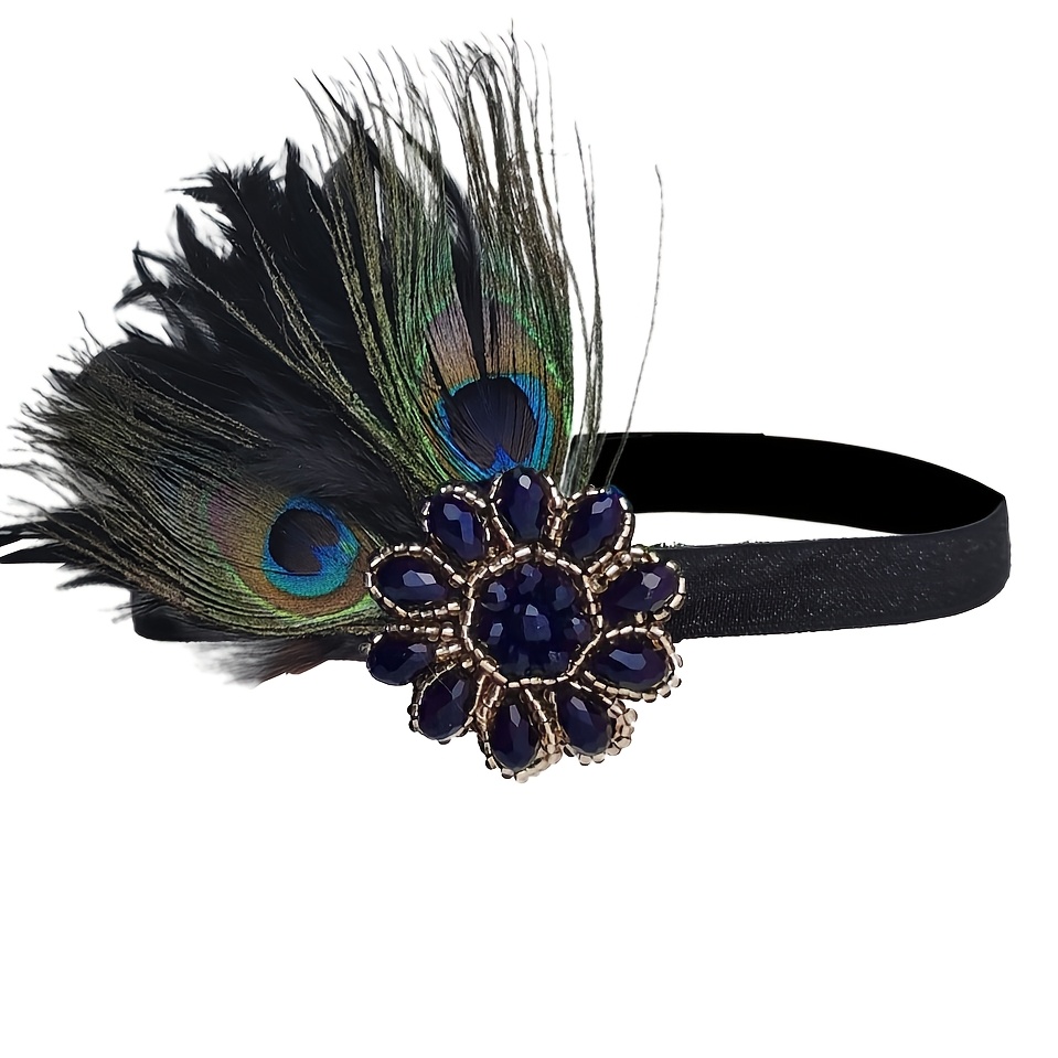 TEMU 1pc 1920s Vintage Headpiece Black Ribbon Hair Accessory Suitable For Masquerade Birthday Banquet Retro Theme Party Christmas Banquet Perfect