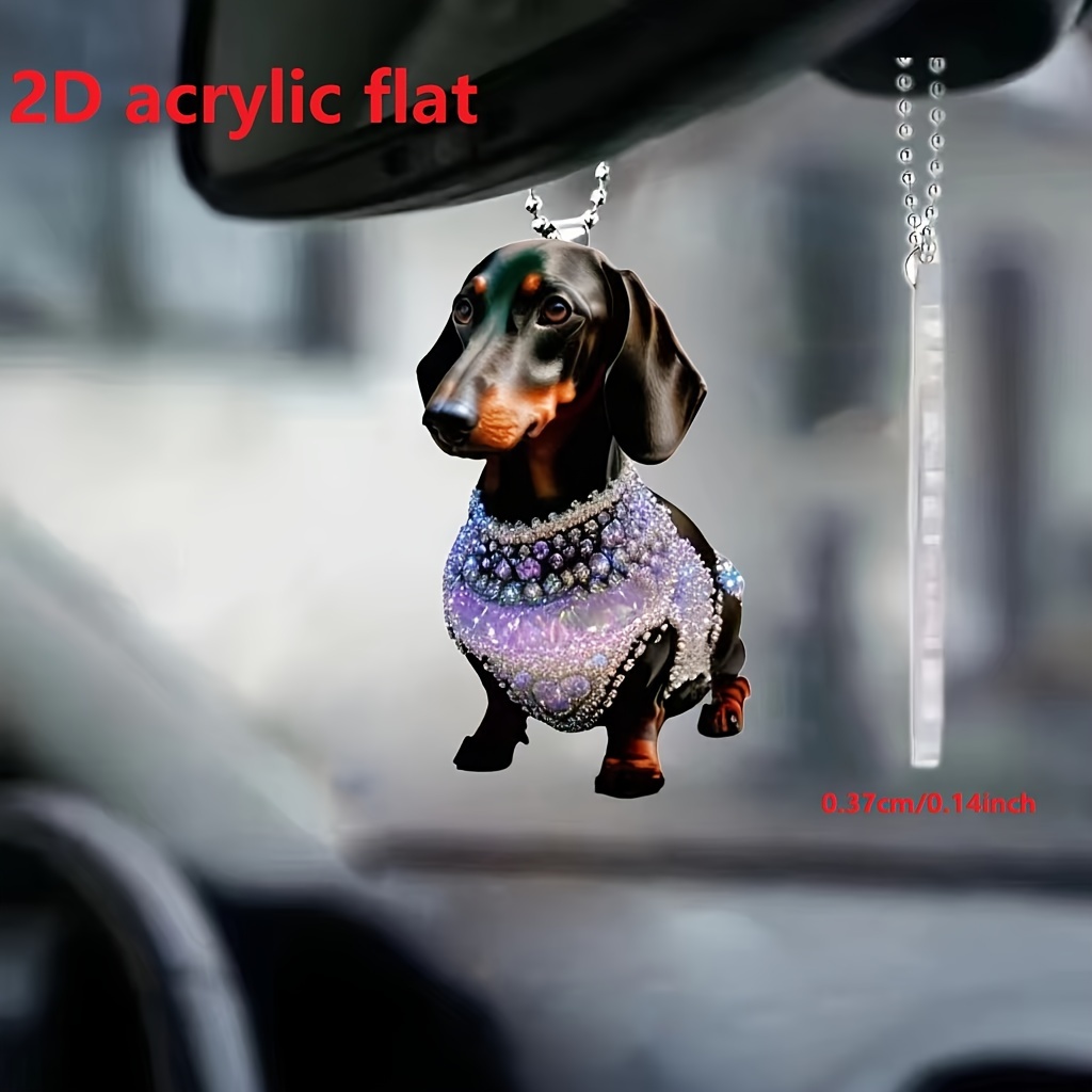 

1pc 2d Acrylic Cute Trendy Dog Car Rearview Mirror Decorative Pendant, Bag Keychain Pendant, Home Decoration Pendant
