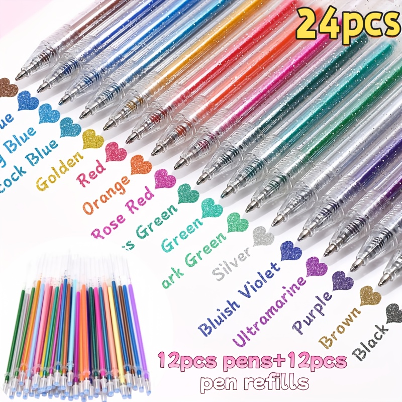 Image of 24pcs Set: 12 Pens + 12 Refills, Color-changing Glitter Pens, Sparkling Shimmer Pens, Glitter Gel Pens With Tiny Stars, Aurora Shimmer Pens, Highlighters For Journaling And Drawing