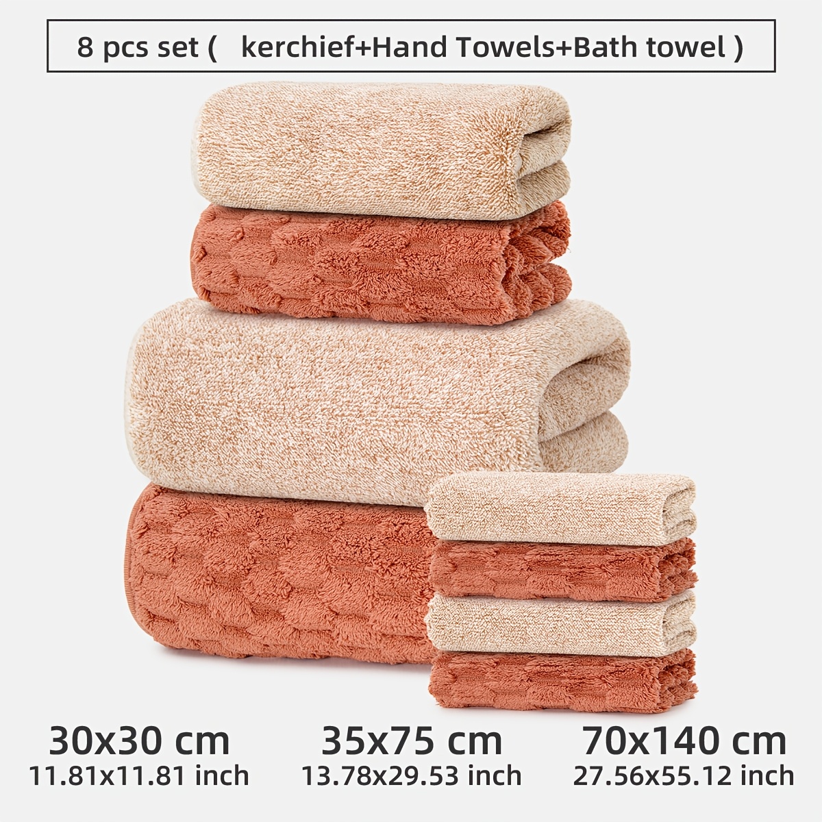 TEMU This 8pcs Towel And Bath Towel Set Includes 2 Bath Towels, 2 Hand Towels, And 4 Face Towels. Soft, Comfortable, And Absorbent, Used To Dry Hair