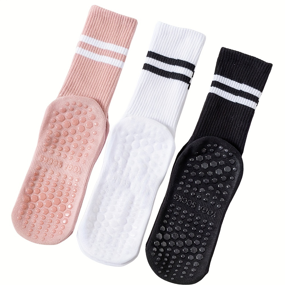 

3pcs Women's Non-slip Yoga Socks - Mid-calf, Running & Pilates Athletic Socks, Breathable Polyester, Non-slip, Yoga Socks, , Fitness