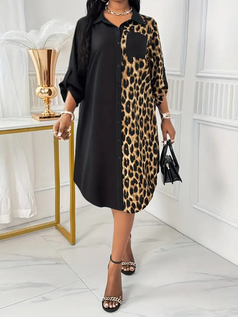 womens elegant leopard print shirt dress brown animal print - Temu Mauritius womens elegant leopard print shirt dress brown animal print - Temu Mauritius